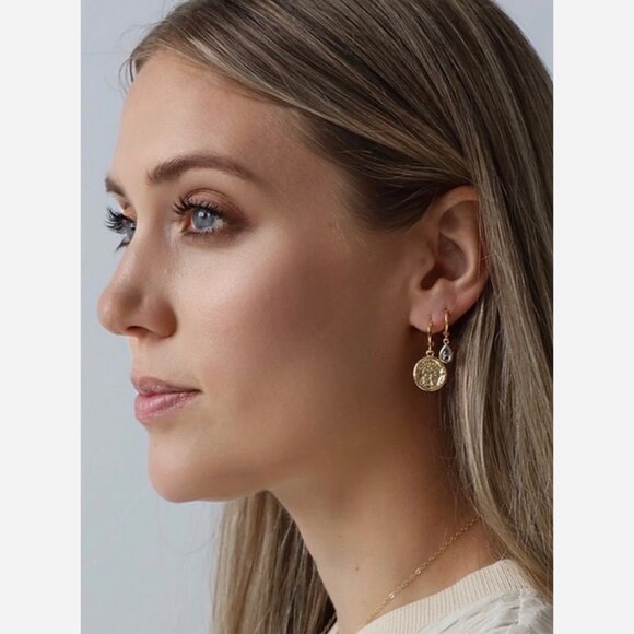 Vintage Wax Seal Huggie Earrings – Gold Plated Hoops - Picture 3 of 5